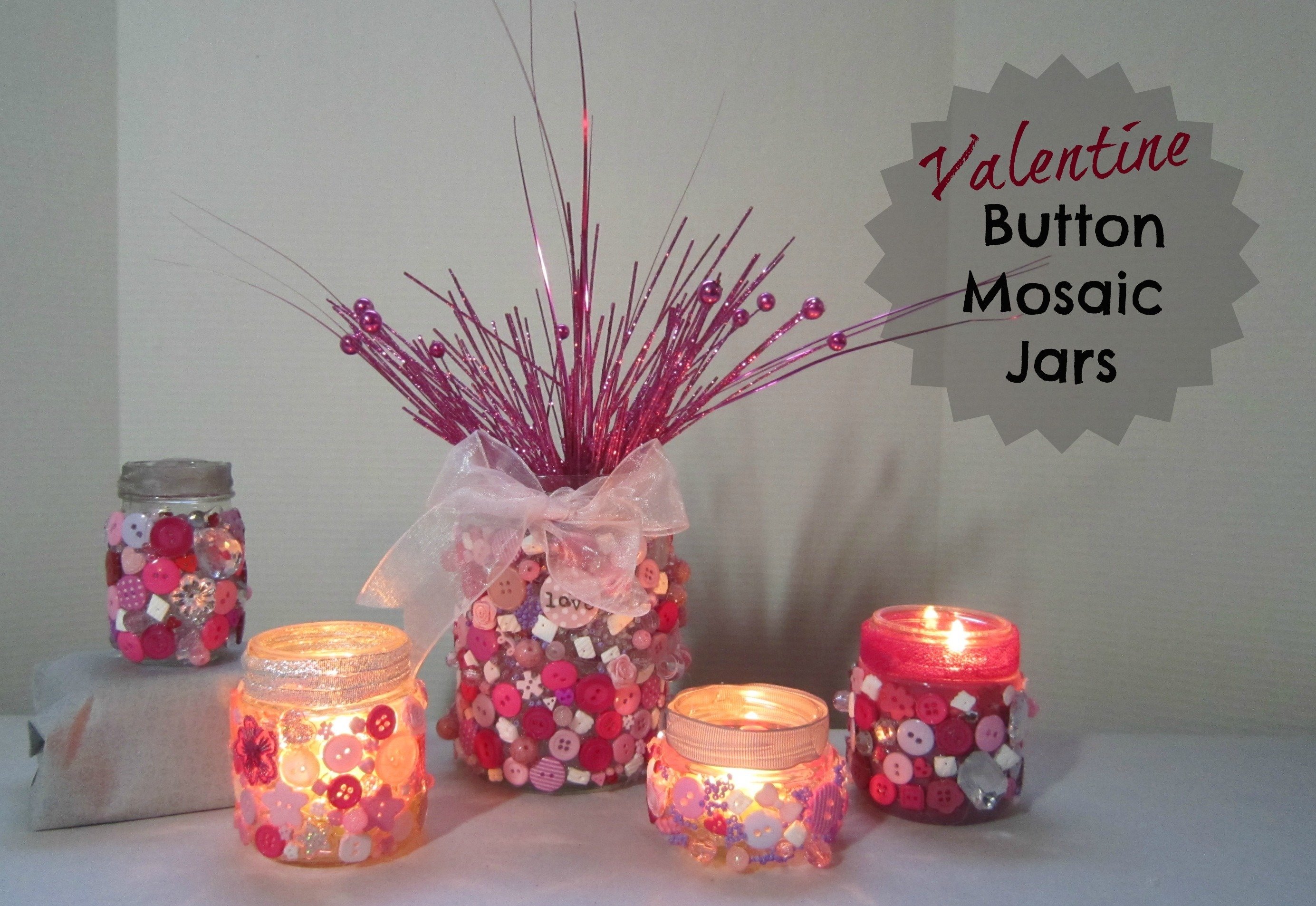 valentine button mosaic jars