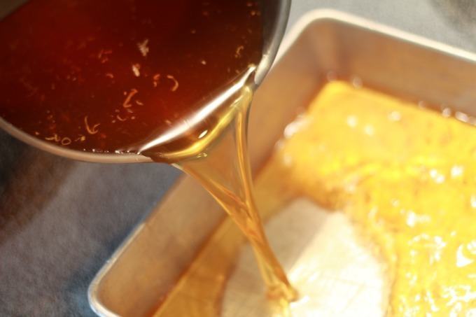 sweet tea granita pour into pan