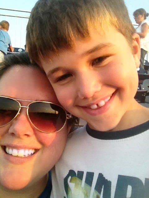 boy and woman smiling