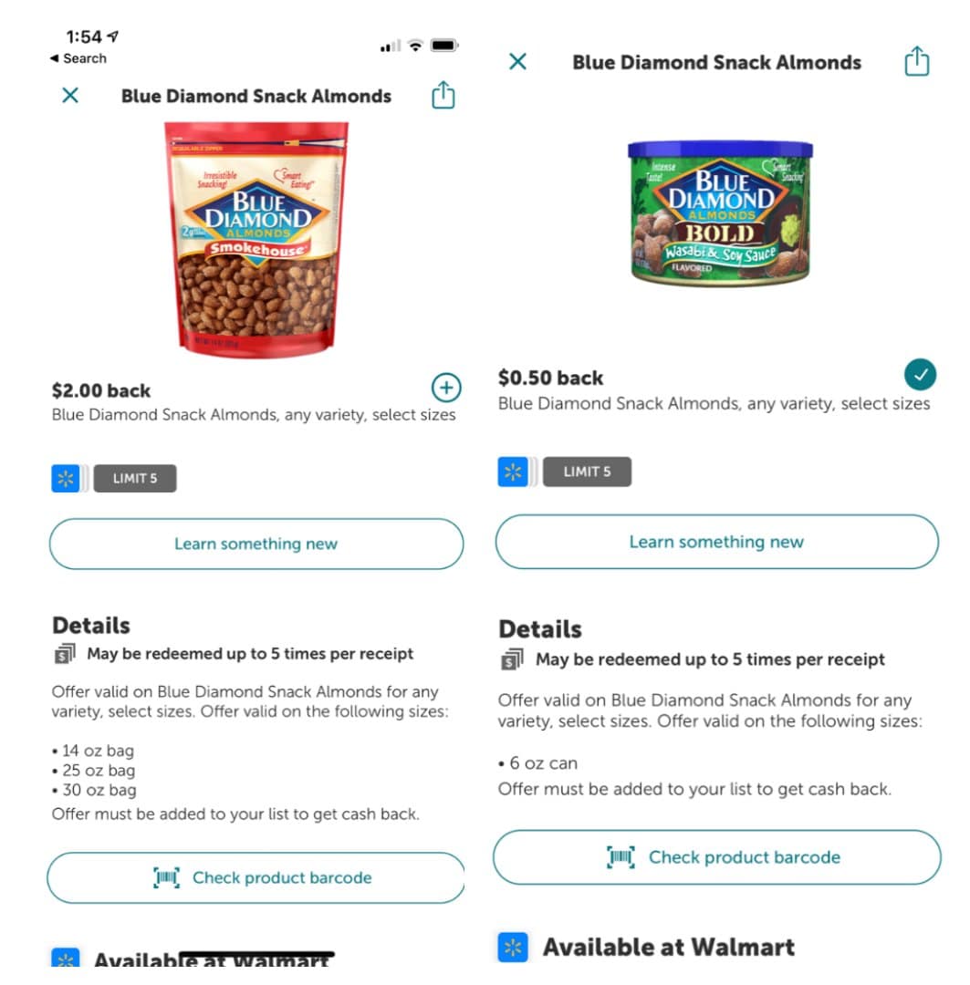 screen shots of ibotta rebates pages