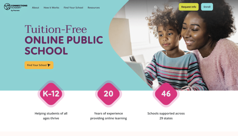 screen shot of connections academy webpage