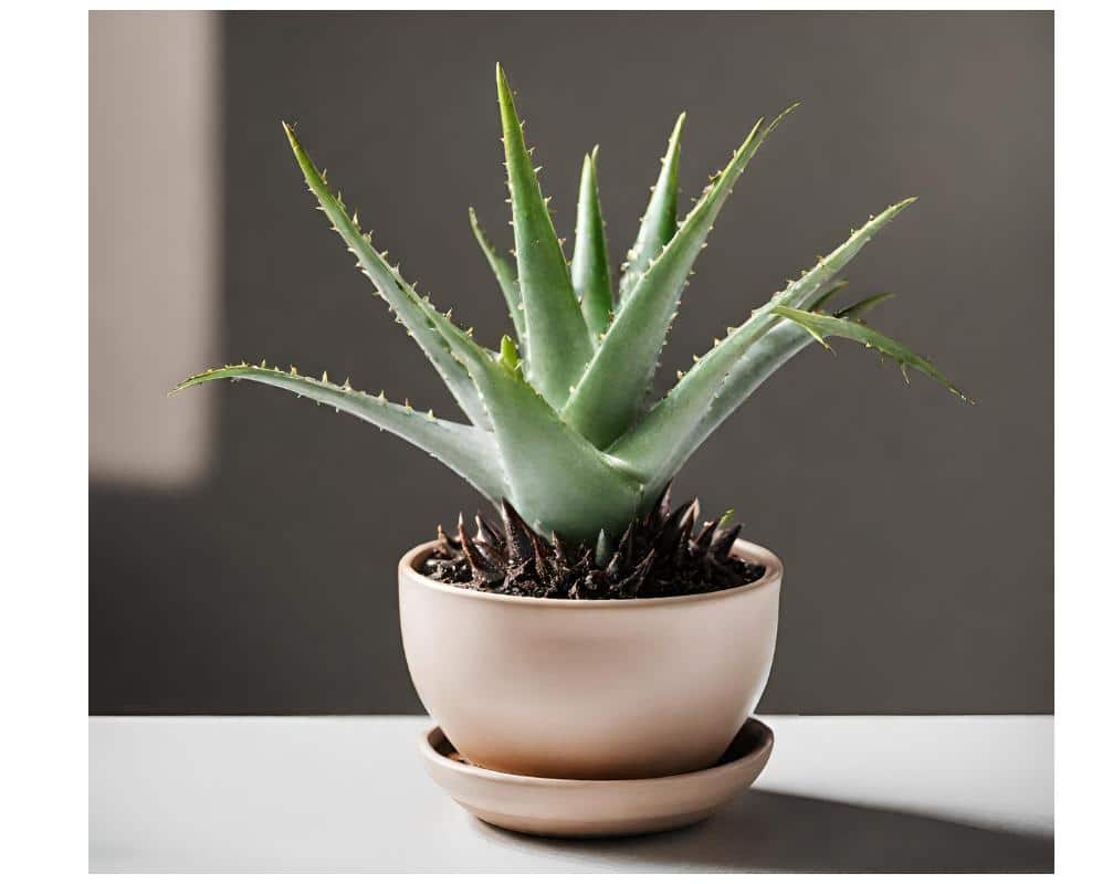 an aloe vera plant in a pot on a table