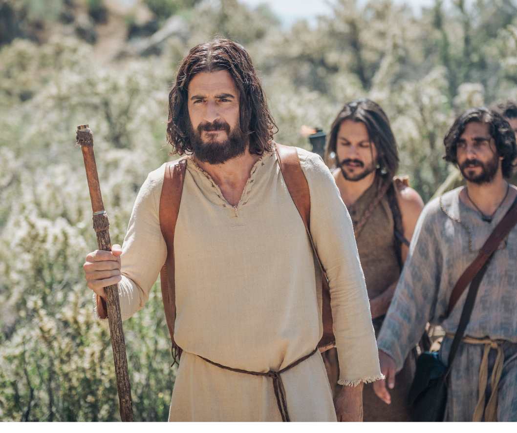 Jesus walk with a stick and his disciples