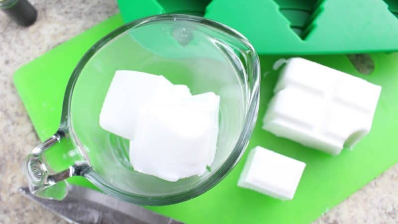 glycerin soap cubes in a glass measuring cup